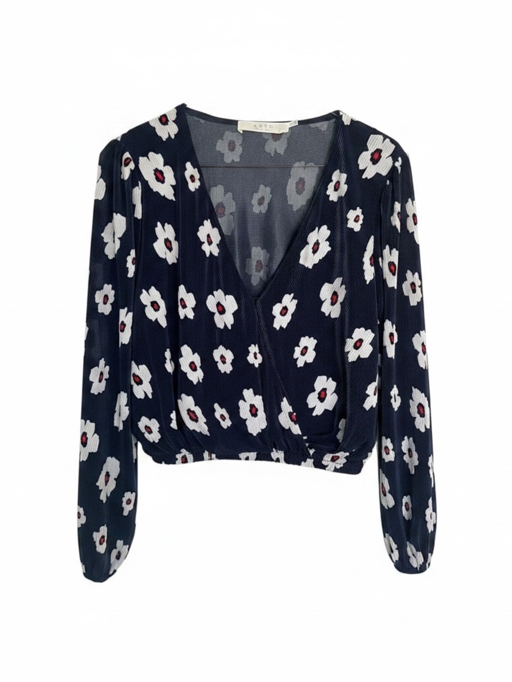 ASTR NWT Navy Floral Faux Wrap Blouse